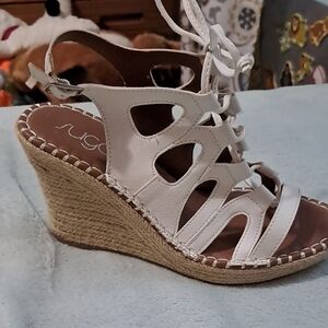 Sugar Wedge Sandals in White and Brown